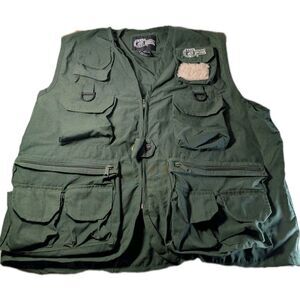 BASS Outdoor America Utility Vest Unisex L/XL Green Fishing Hunting Snap Zip Up